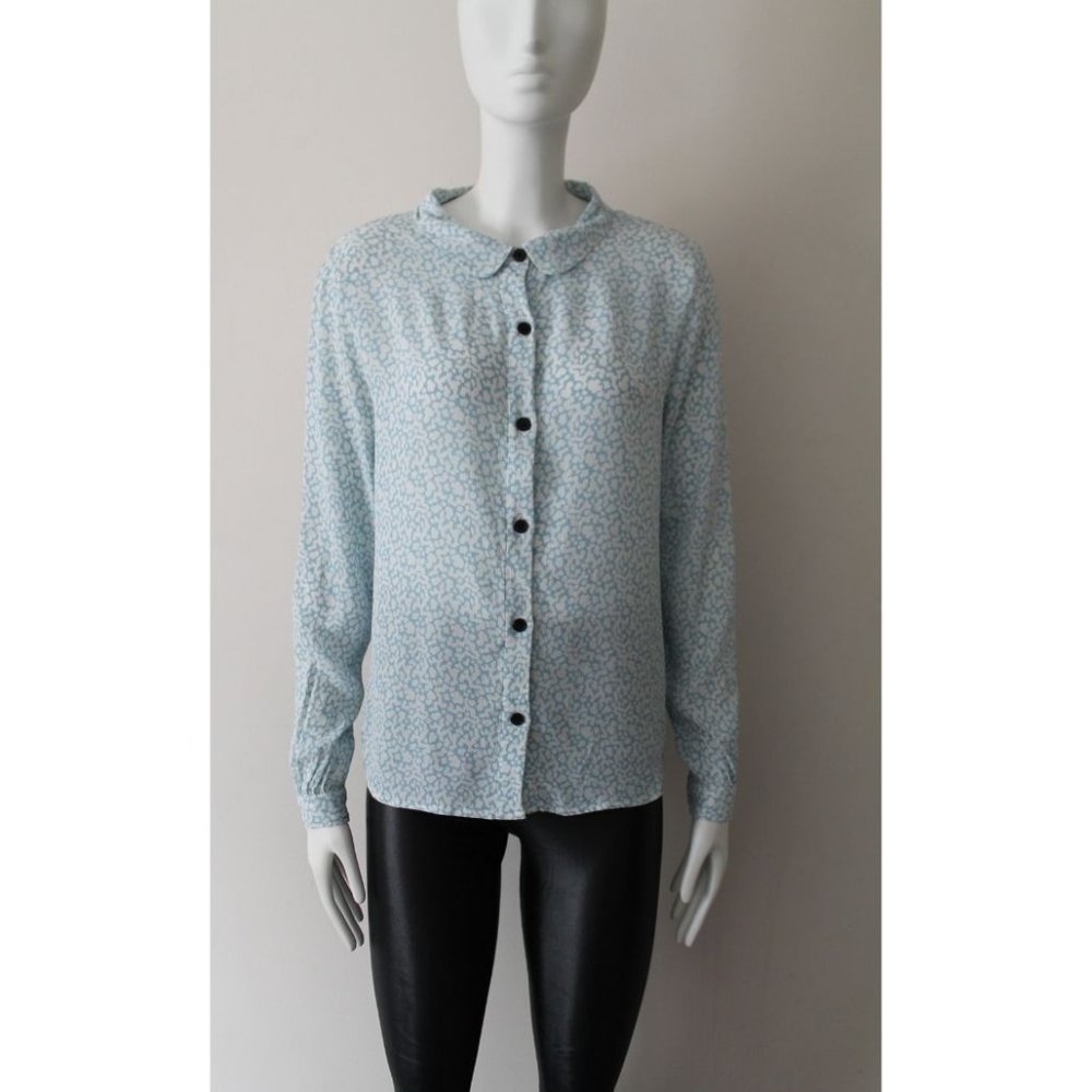 Ganni Cecilia Crepe Sky Blue Button Down Chiffon Blouse Size Small